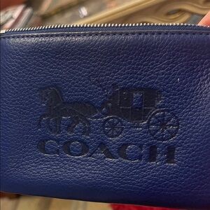 Coach Royal Blue Wristlet with Silver Carriage Logo